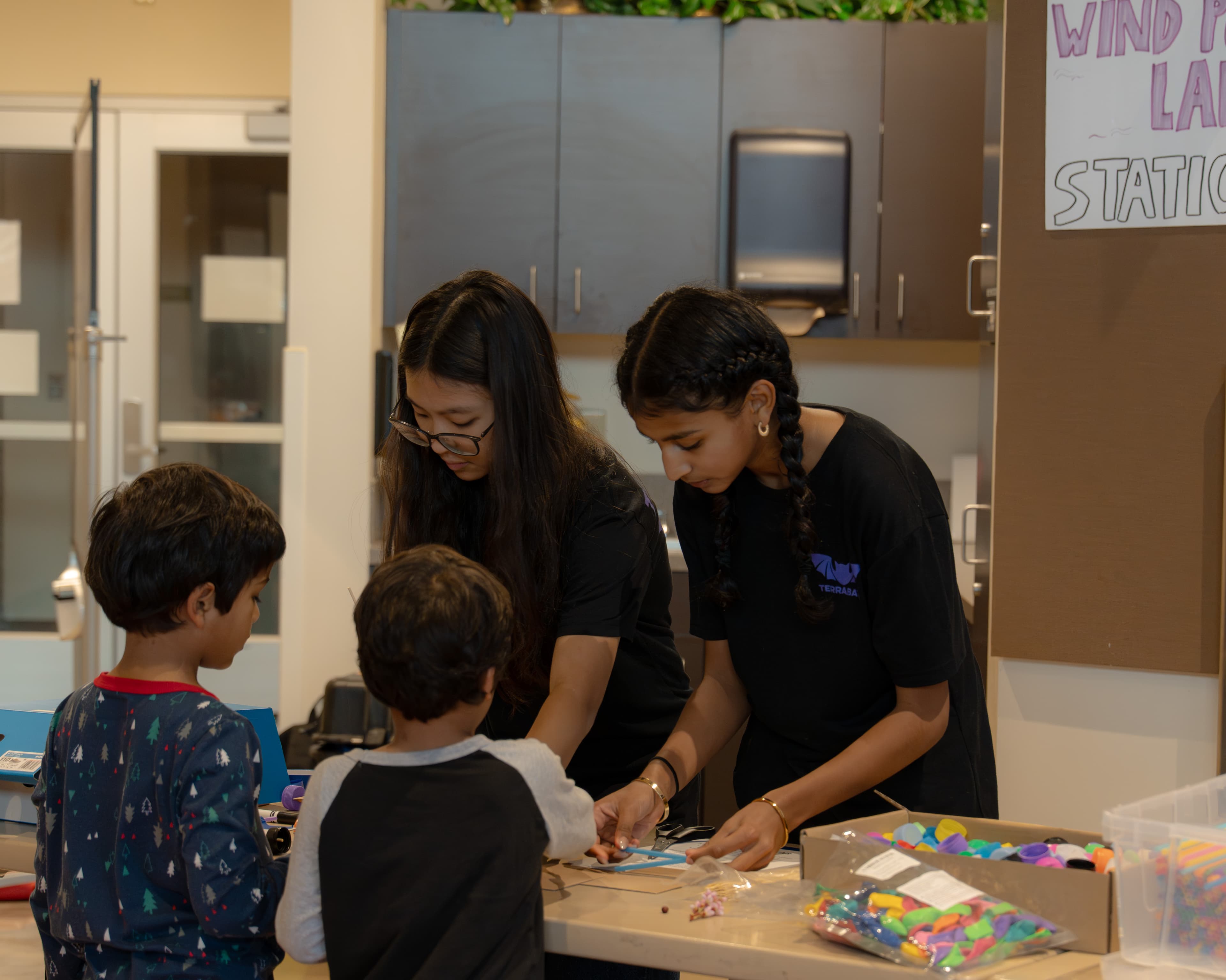 Students working with robotics
